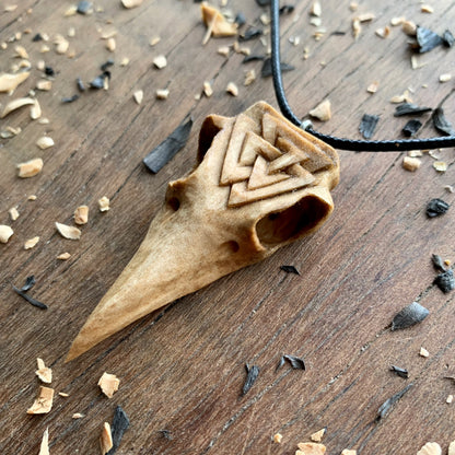 Raven Skull Valknut Wood Pendant