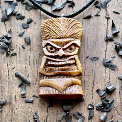 Tiki Mask Olive Wood Pendant