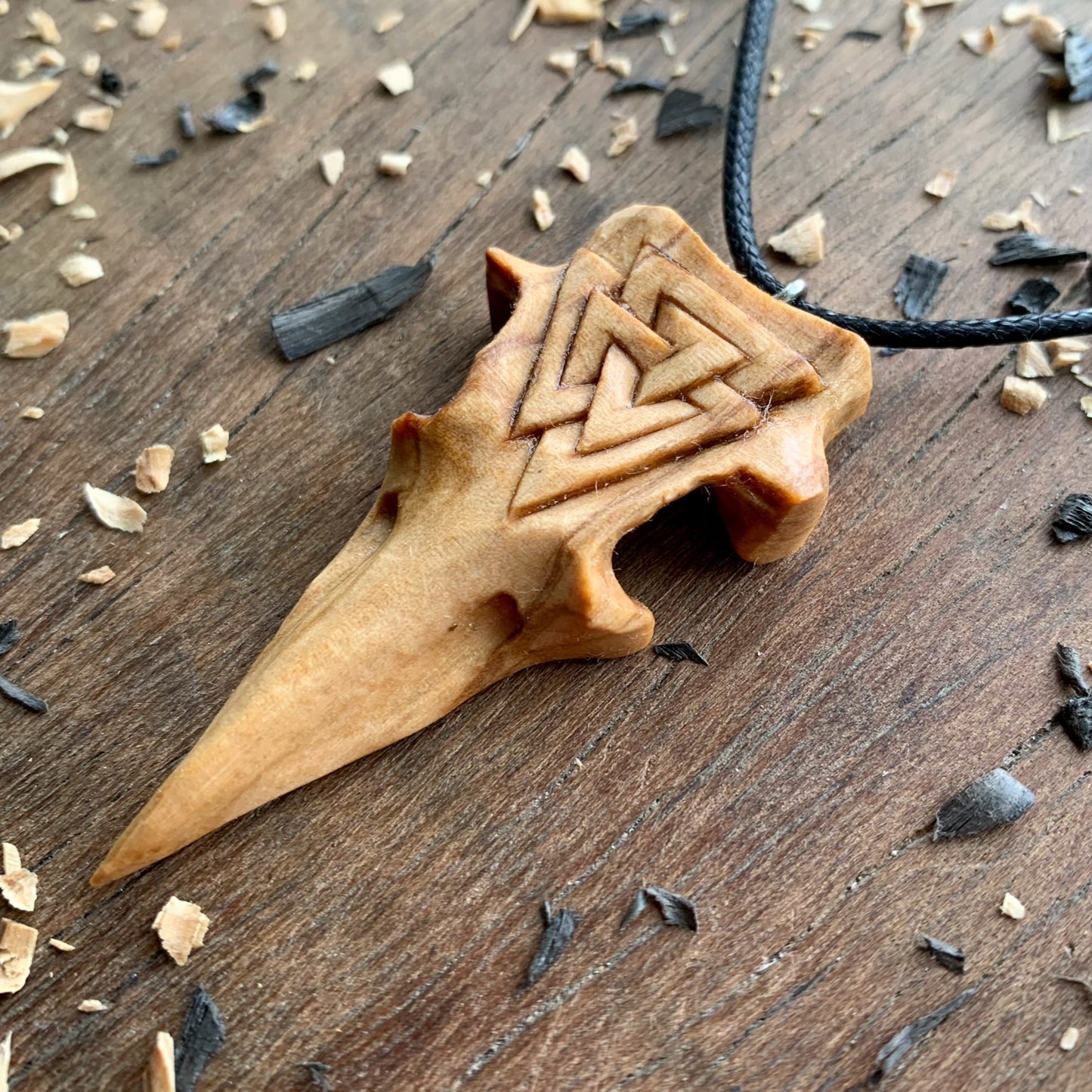 Raven Skull Valknut Wood Pendant