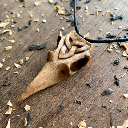 Raven Skull Triquetra Wood Pendant