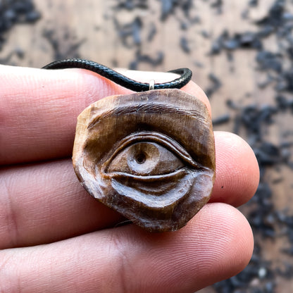 Realistic Eye Walnut Wood Pendant
