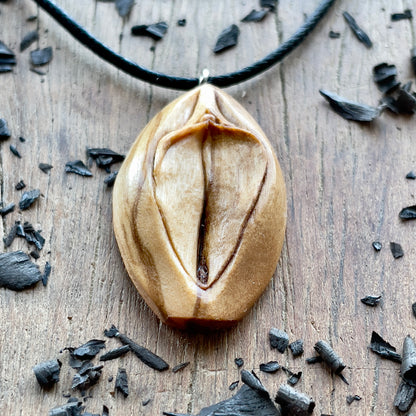 Vulva Olive Wood Pendant