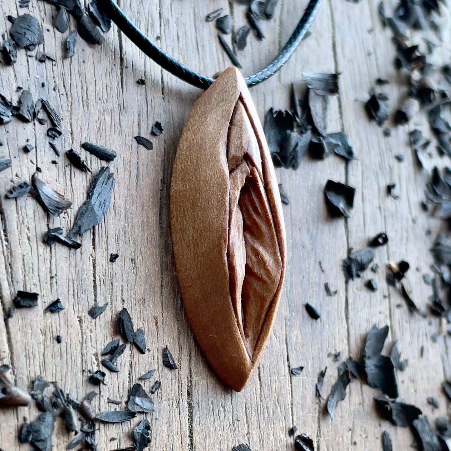 Vulva Pear Wood Pendant