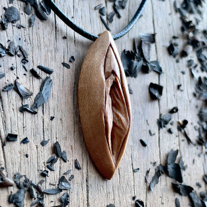 Vulva Pear Wood Pendant