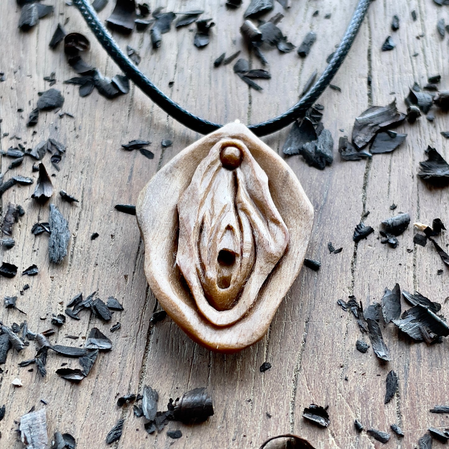 Abstract Vulva Pendant in Italian Walnut