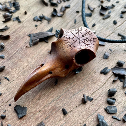 Raven Skull “Vegvísir” Pendant