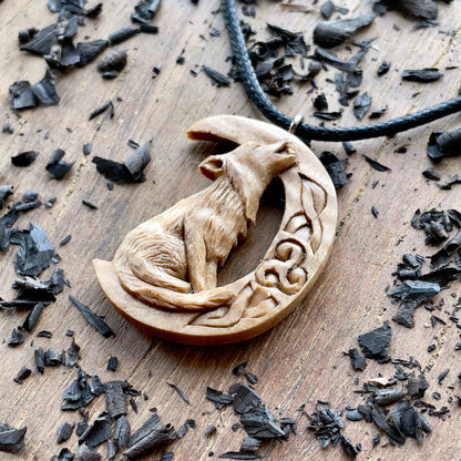 Wolf on the Moon Pendant with Triskelion