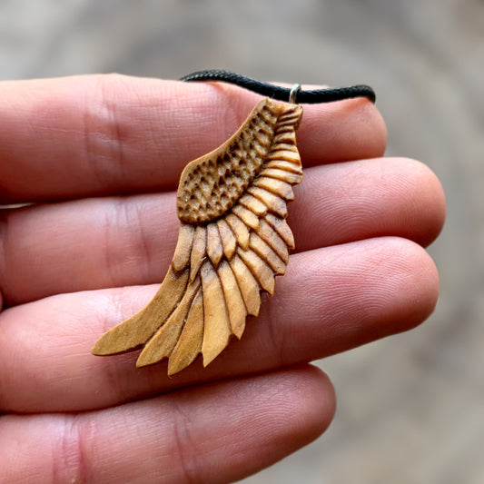 Angel's Wing Olive Wood Pendant