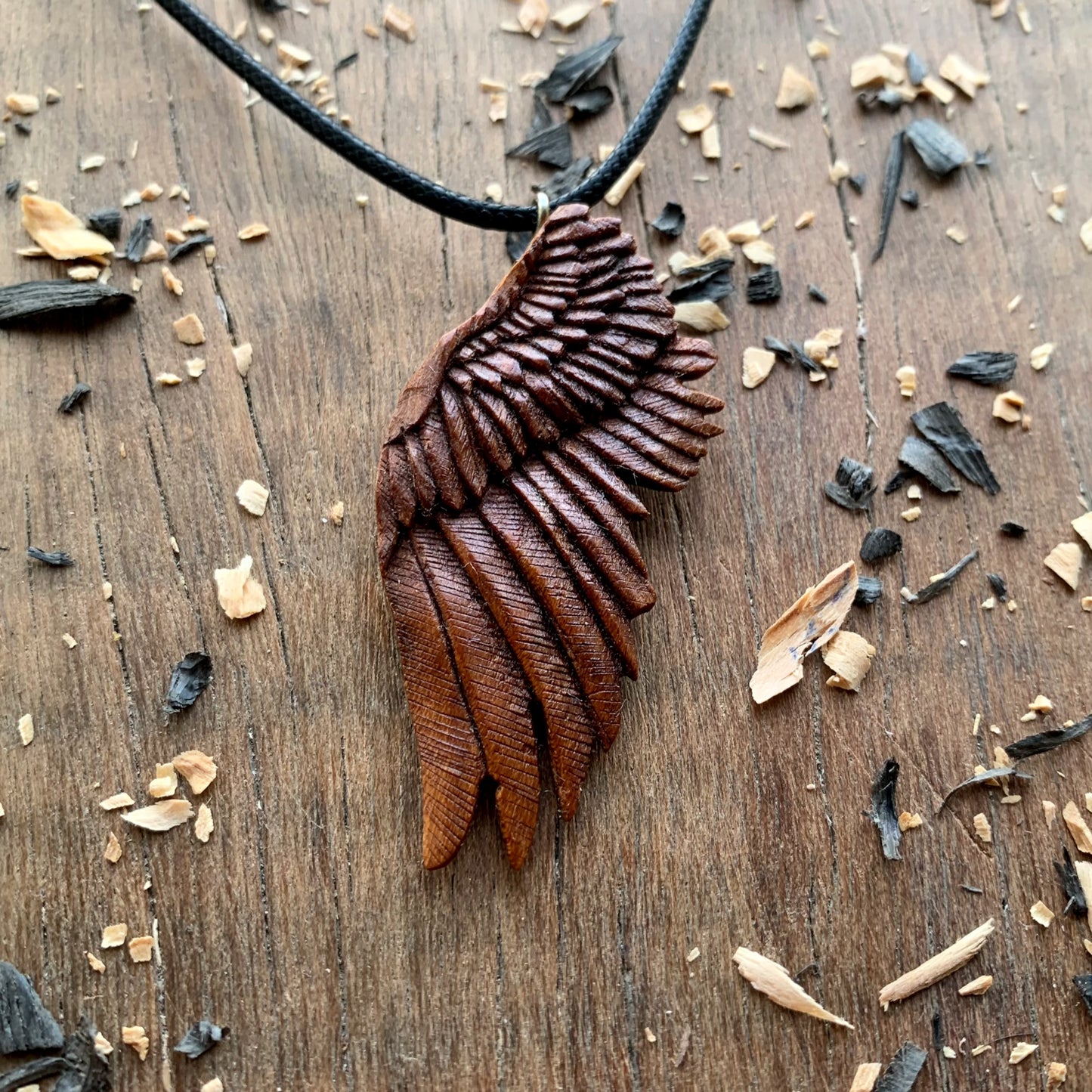 Angel's Wing Almond Wood Pendant