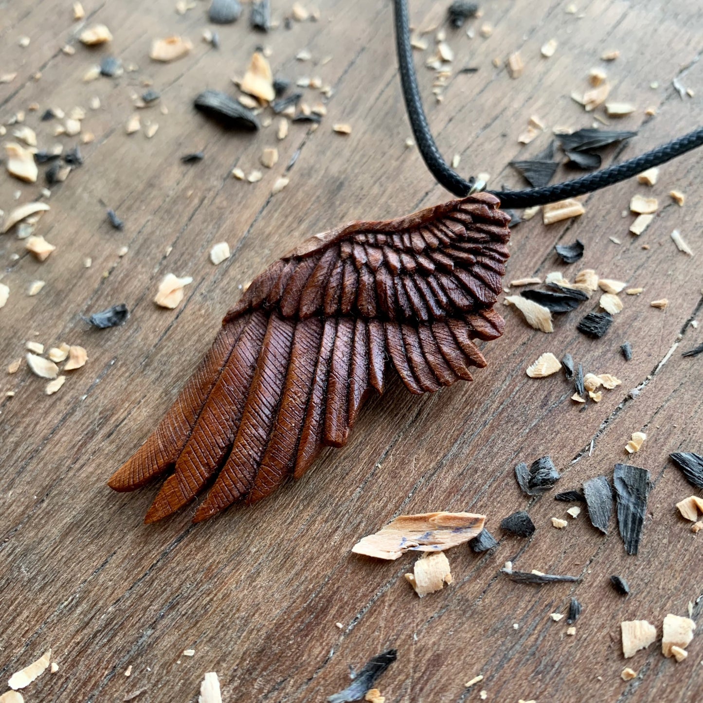 Angel's Wing Almond Wood Pendant