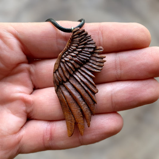 Angel's Wing Almond Wood Pendant