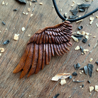 Angel's Wing Almond Wood Pendant