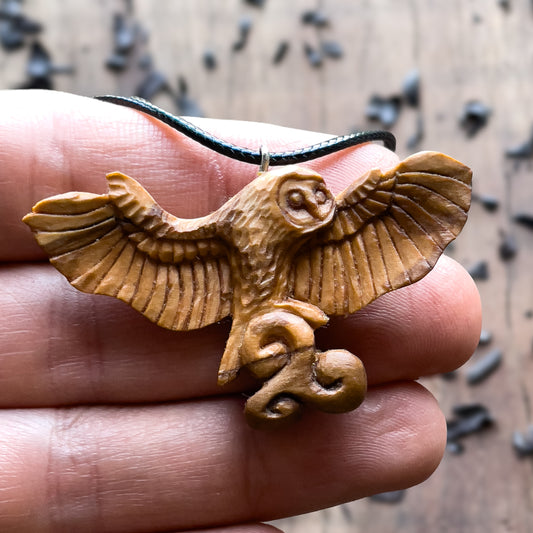 Celtic Barn Owl With Triskelion Pendant