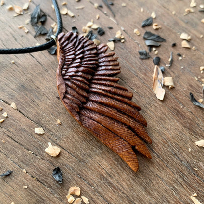 Angel's Wing Almond Wood Pendant