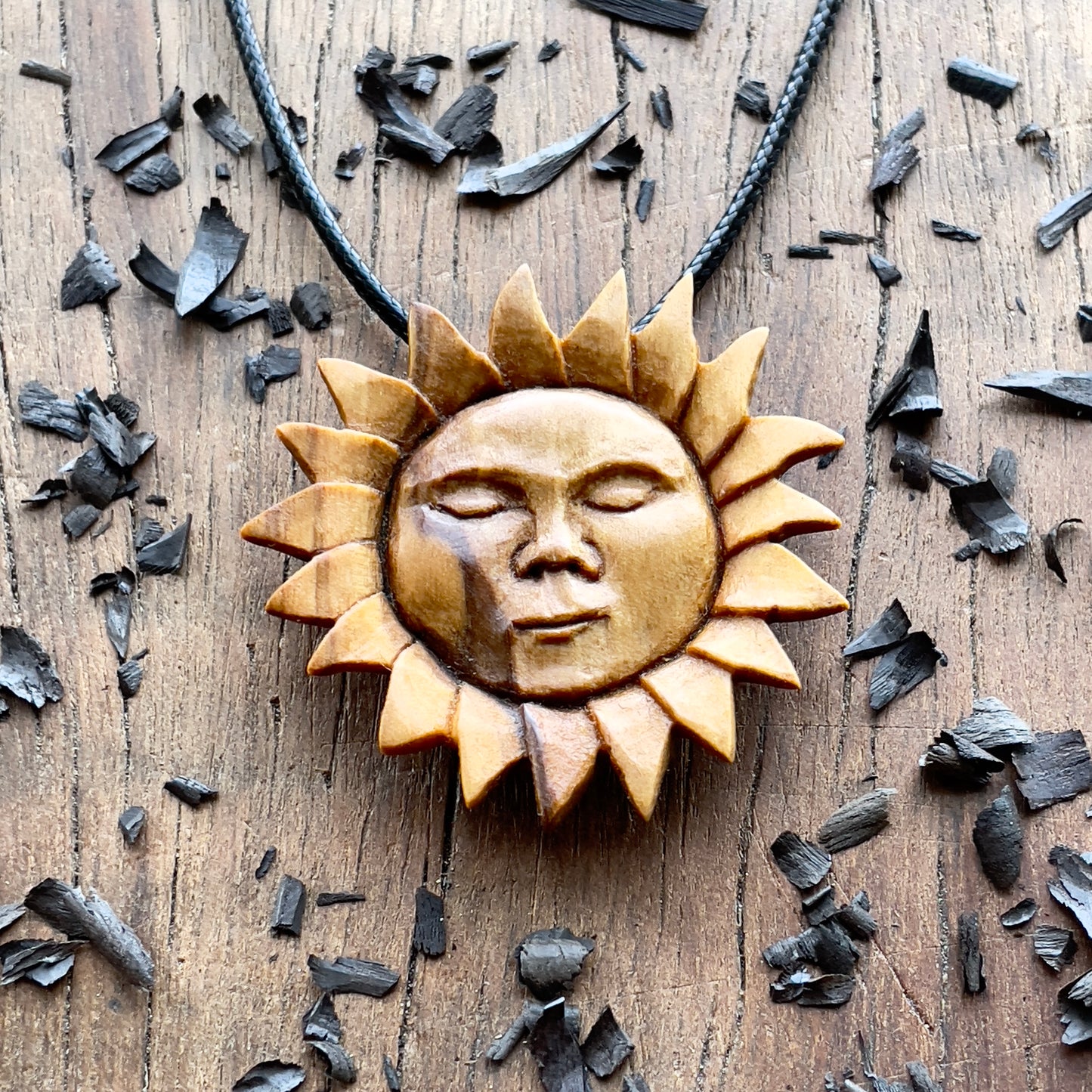 Sun Face Olive Wood Pendant