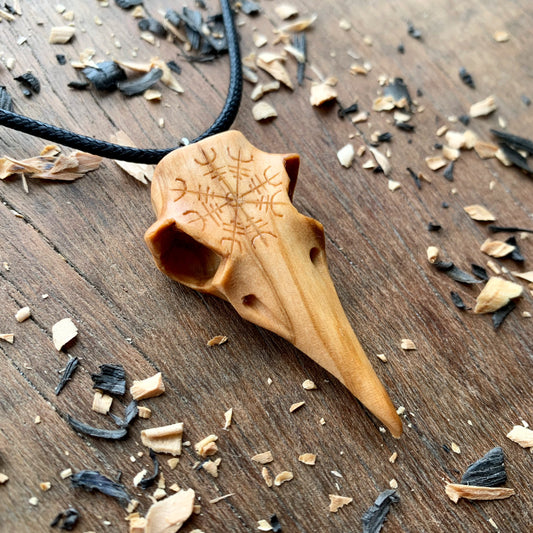 Viking Raven’s Skull With Aegishjalmur Pendant