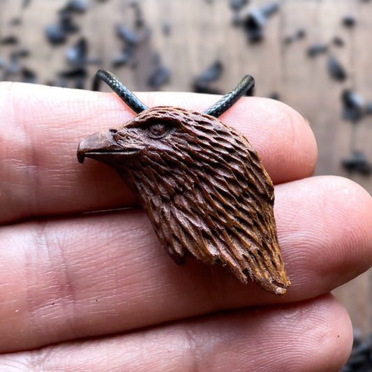 Hawk’s Head Almond Wood Pendant