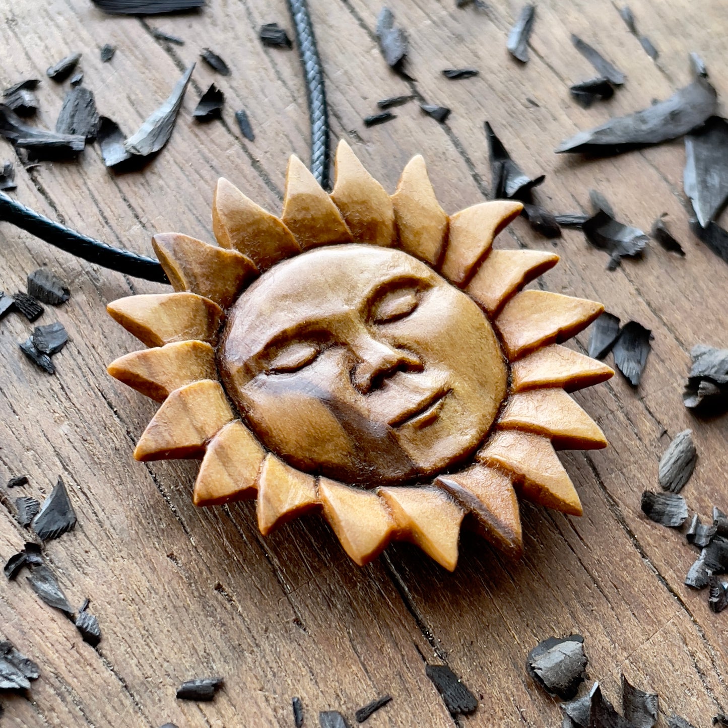 Sun Face Olive Wood Pendant