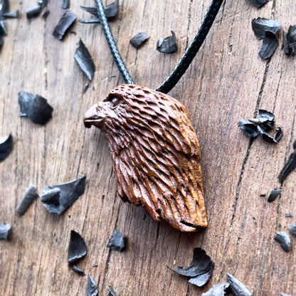Hawk’s Head Almond Wood Pendant