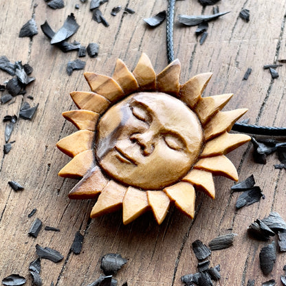 Sun Face Olive Wood Pendant