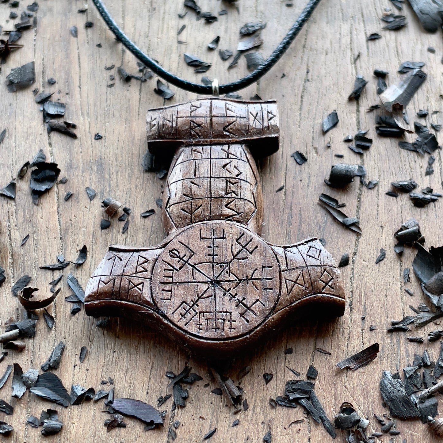 Mjölnir (Thor’s Hammer) Rune Pendant - Vegvísir or Helm of Awe