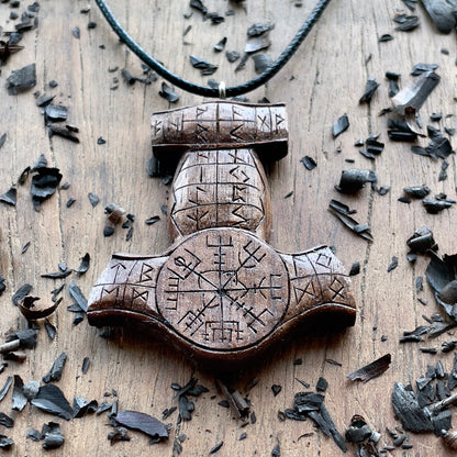 Mjölnir (Thor’s Hammer) Rune Pendant - Vegvísir or Helm of Awe