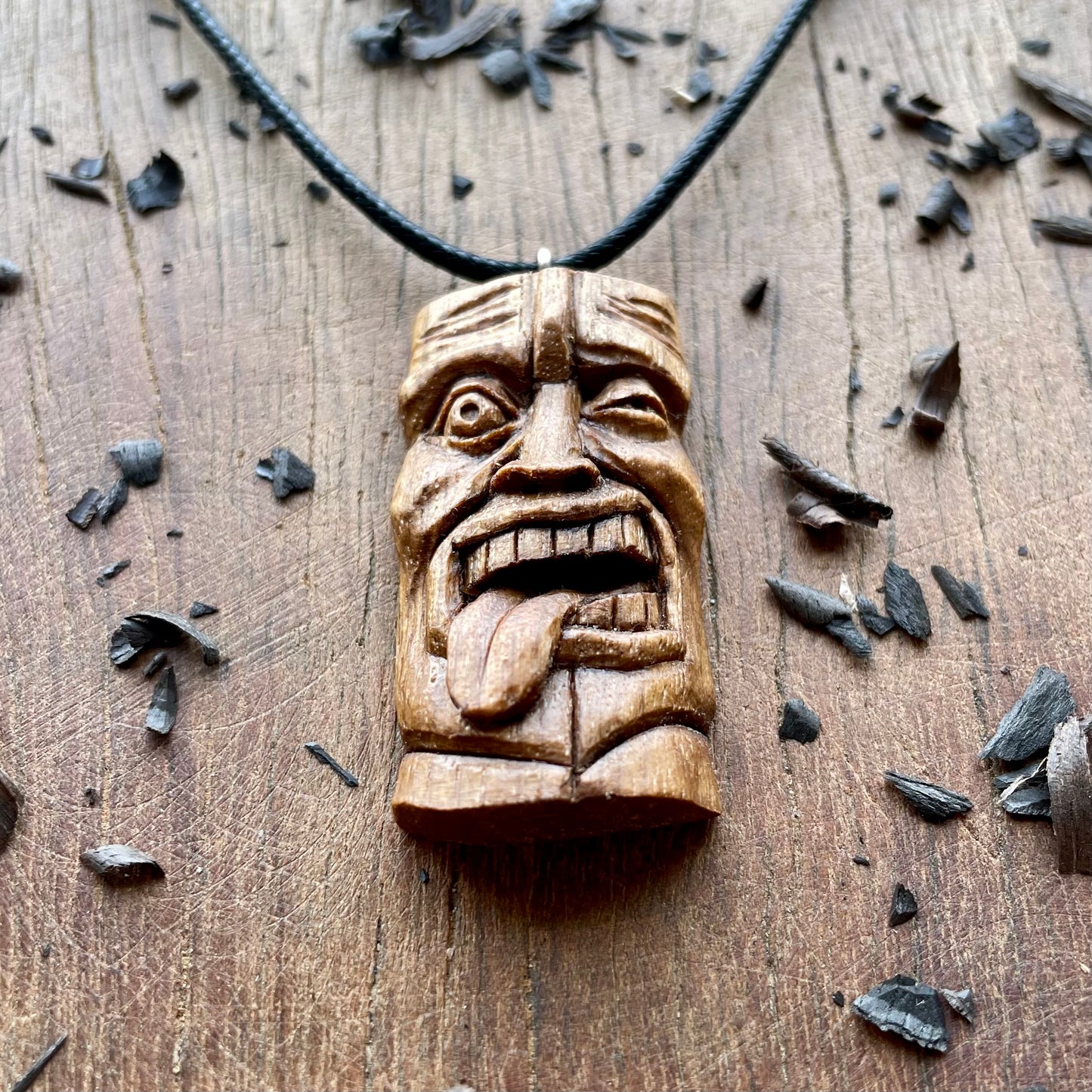 Winking Tiki Mask Black Walnut Pendant