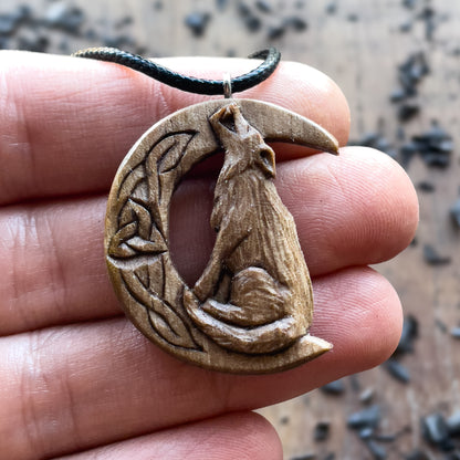 Wolf on the Moon Pendant with Triquetra