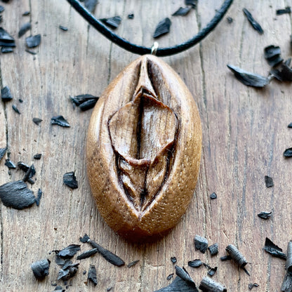 Vulva Walnut Wood Pendant
