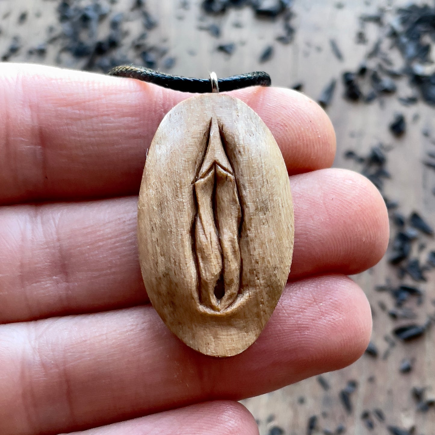 Vulva Italian Walnut Wood Pendant