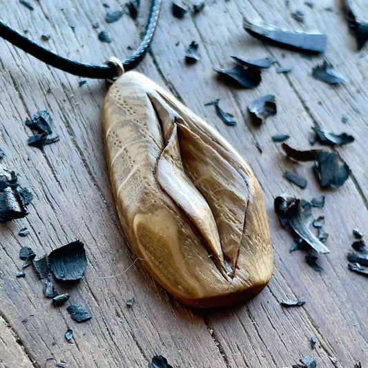 Vulva Pendant in Oak Wood