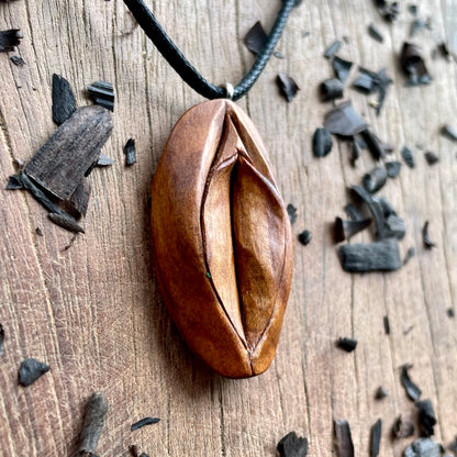 Vulva Pendant in Cherry Wood