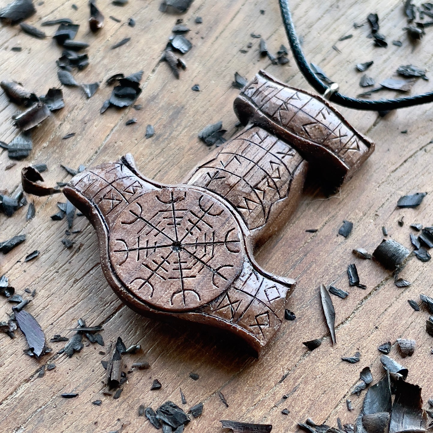 Mjölnir (Thor’s Hammer) Rune Pendant - Vegvísir or Helm of Awe