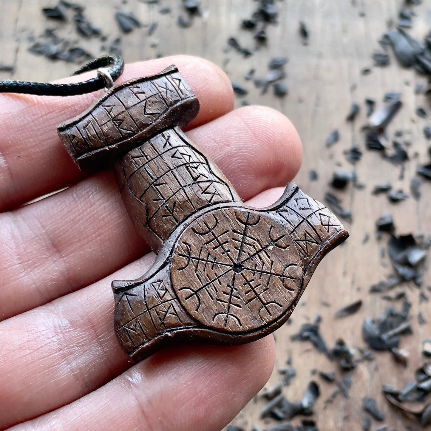 Mjölnir (Thor’s Hammer) Rune Pendant - Vegvísir or Helm of Awe