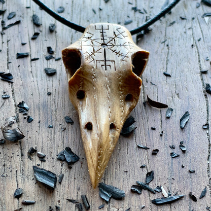 Raven Skull “Vegvísir” Pendant