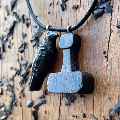 Raven and Mjolnir Pendant