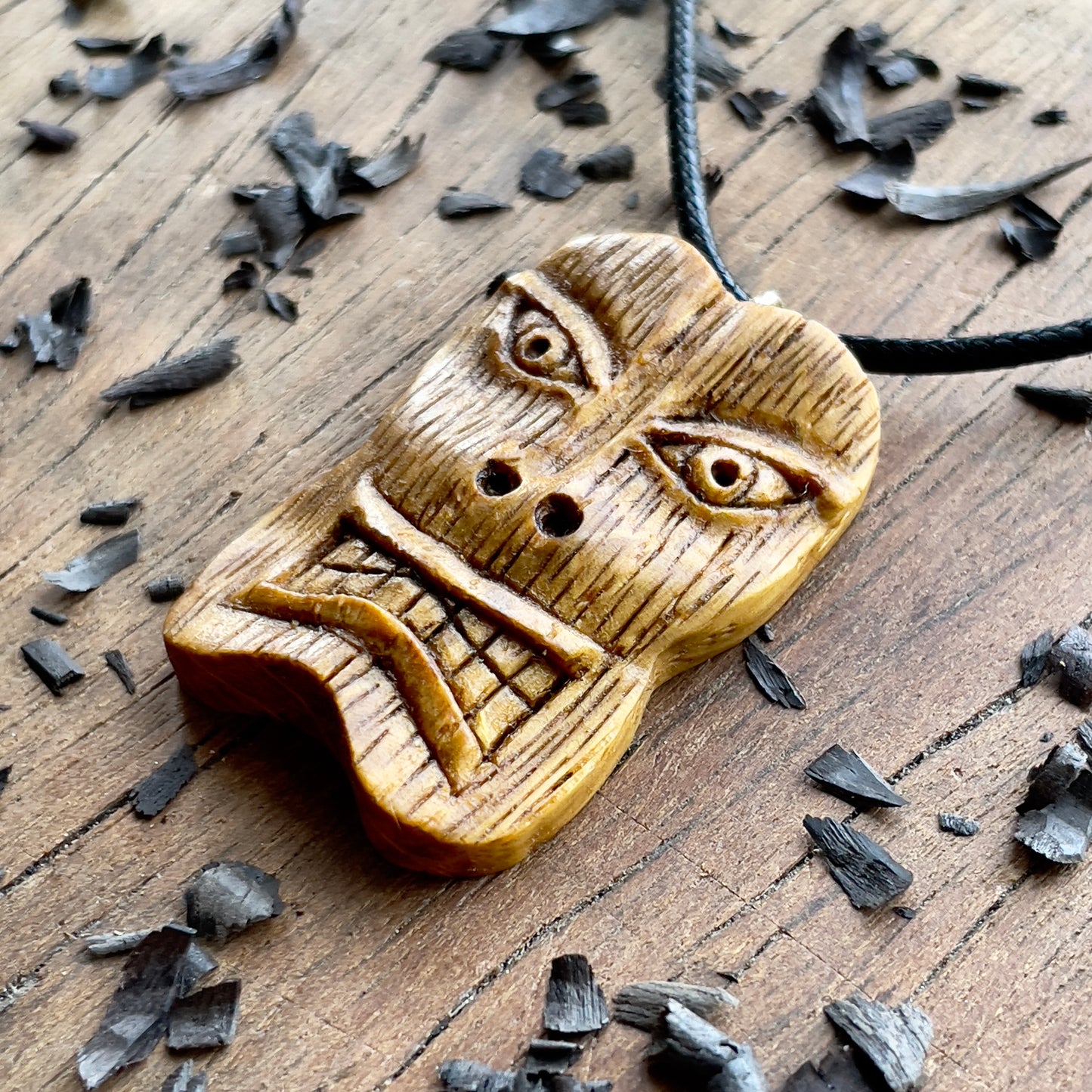 Tiki Tribal Mask Oak Wood Pendant