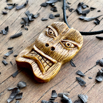 Tiki Tribal Mask Oak Wood Pendant