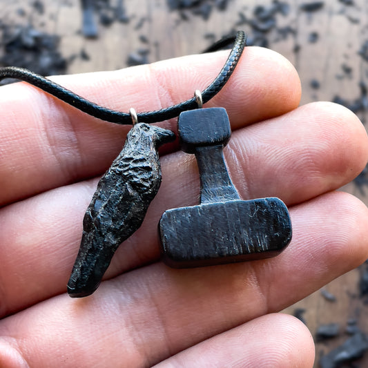 Raven and Mjolnir Pendant