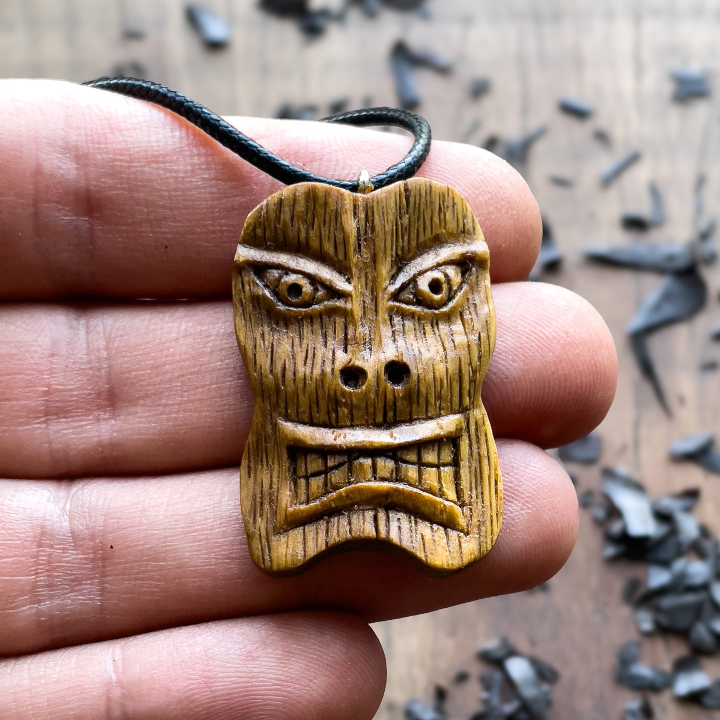 Tiki Tribal Mask Oak Wood Pendant