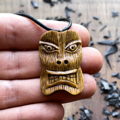 Tiki Tribal Mask Oak Wood Pendant