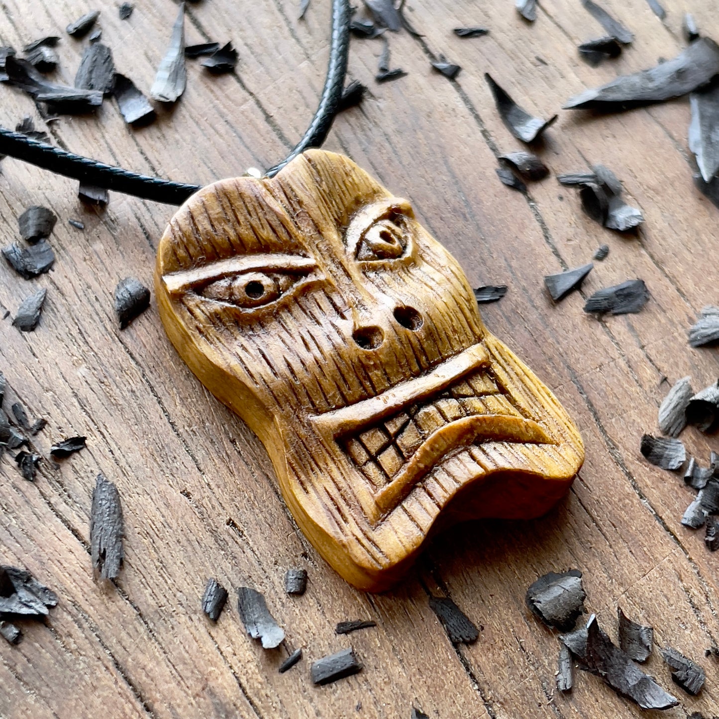 Tiki Tribal Mask Oak Wood Pendant