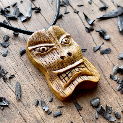Tiki Tribal Mask Oak Wood Pendant