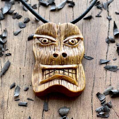 Tiki Tribal Mask Oak Wood Pendant