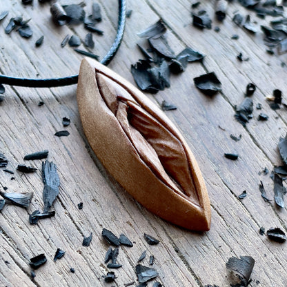 Vulva Pear Wood Pendant