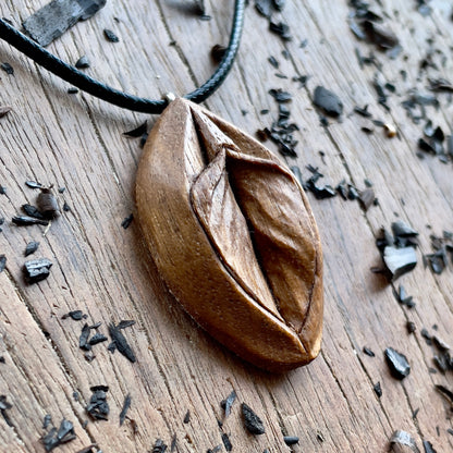 Vulva Walnut Wood Pendant