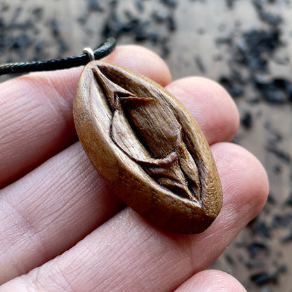 Vulva Walnut Wood Pendant