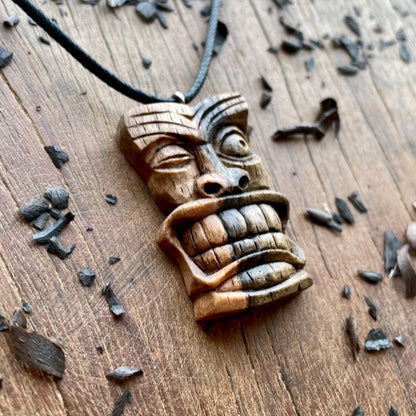 Winking Tiki Mask Italian Walnut Wood Pendant
