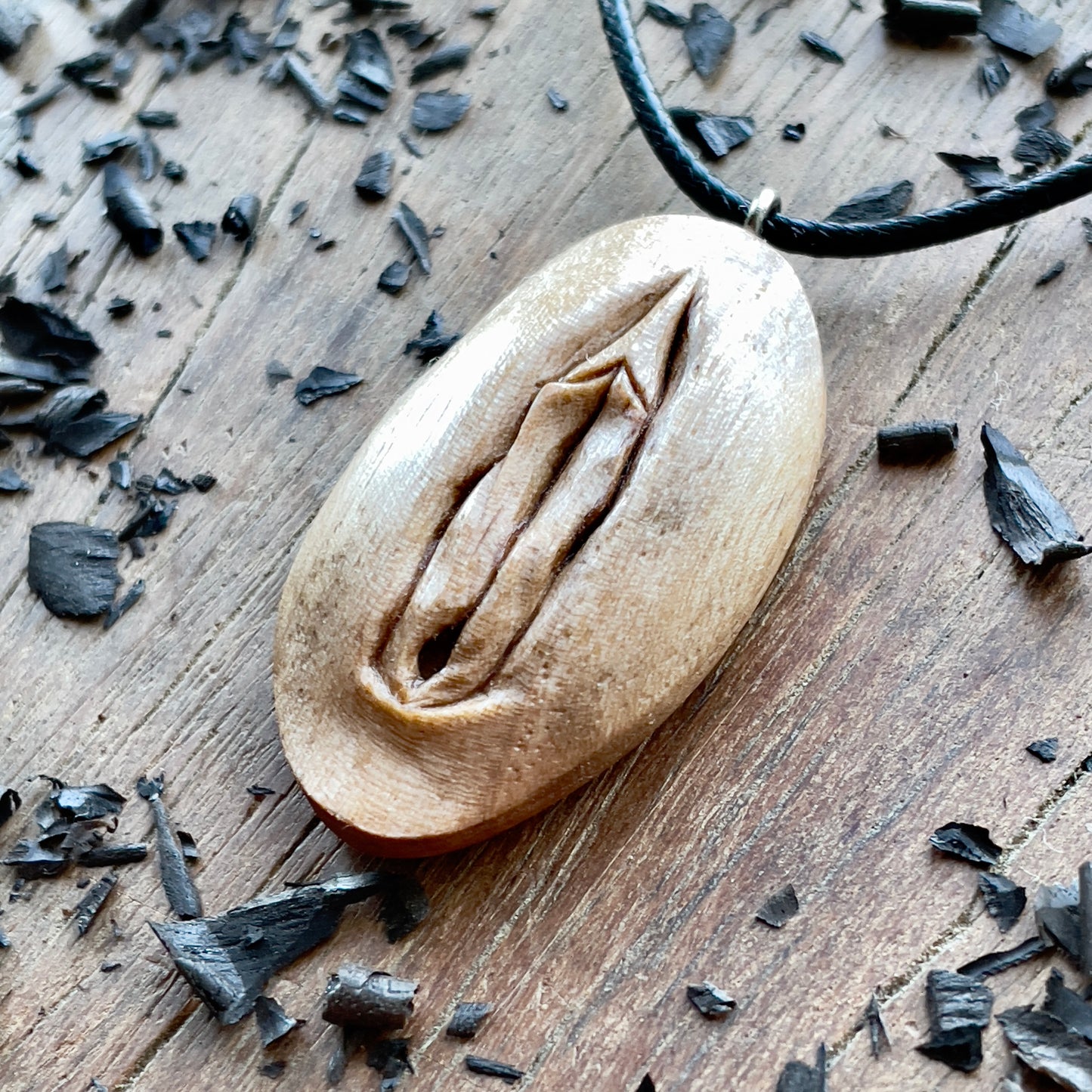 Vulva Italian Walnut Wood Pendant