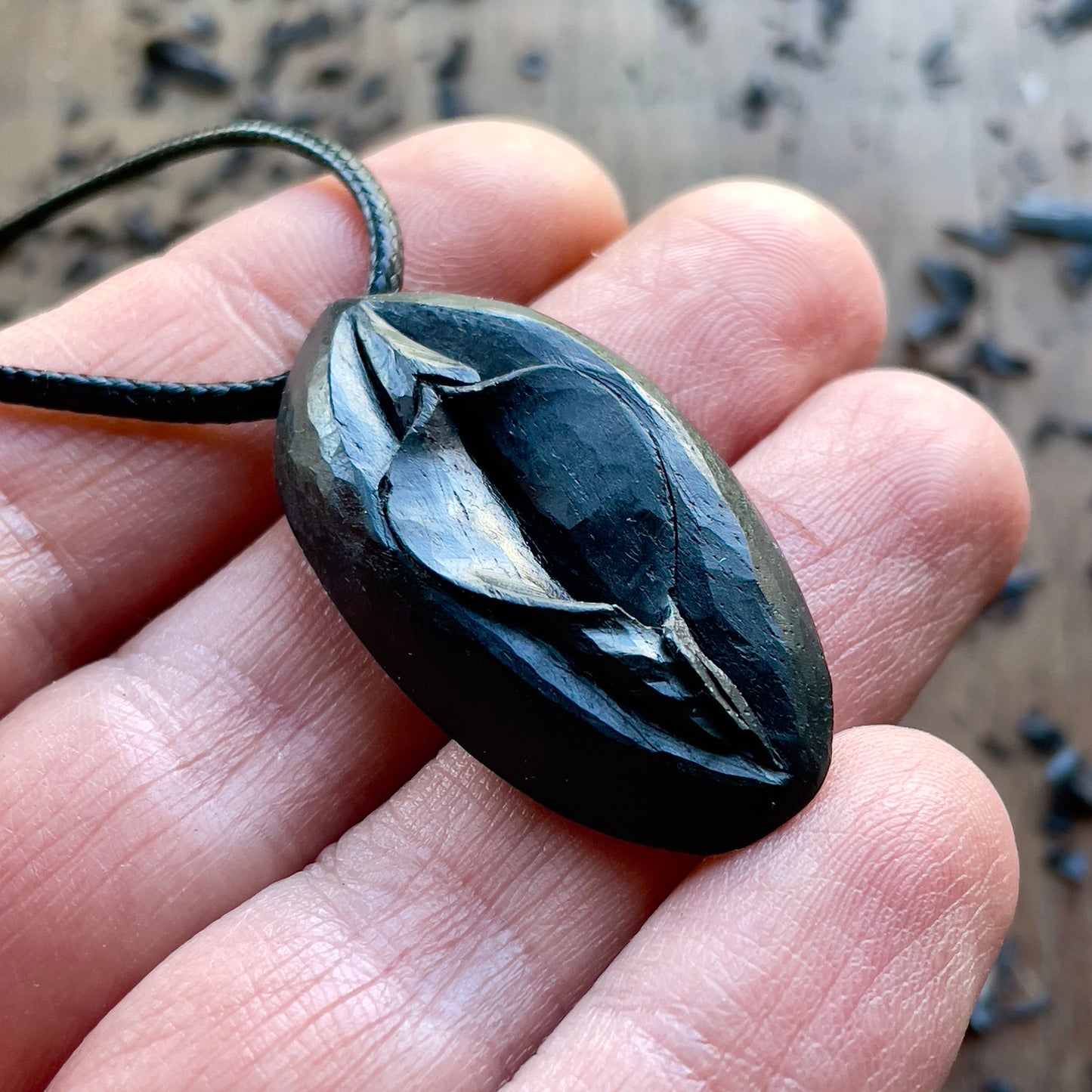 Vulva Pendant in Ebony Wood